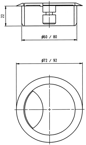 Kabeldoorvoer rond 60mm alu gelakt RAL9006-2