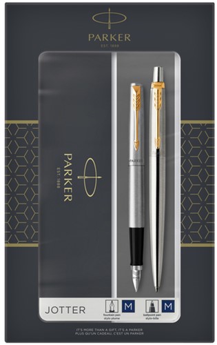 Balpen en vulpen Parker duoset Jotter GT Steel 