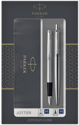 Balpen en vulpen Parker duoset Jotter CT Steel 