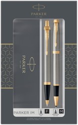 Balpen en rollerbal Parker duoset IM brushed metal goud