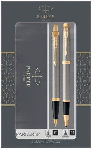 Balpen en rollerbal Parker duoset IM brushed metal goud