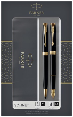 Balpen en vulpen Parker duoset Sonnet zwart/goud