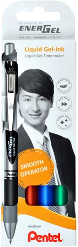 Gelschrijver Pentel Energel BL77 0.4mm blister à 4 stuks assorti