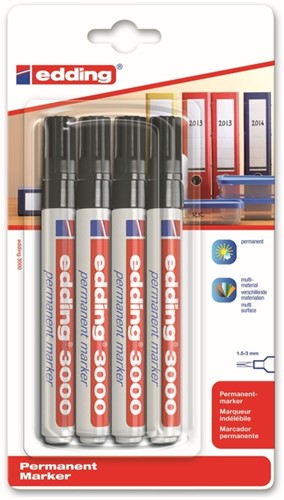 Viltstift edding 3000 rond zwart 1.5-3mm blister pk/4