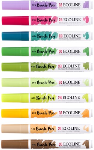 Brushpen Talens Ecoline set botanisch blister à 10 stuks assorti
