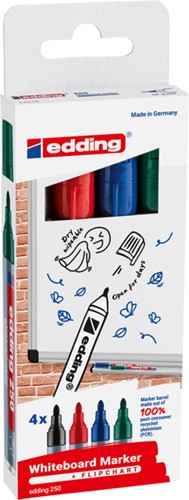 Viltstift Edding 250 whiteboard rond 1,5-3mm assorti 4/st