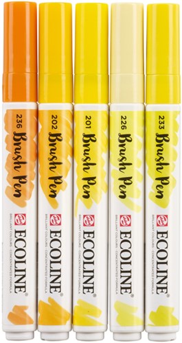 Brushpen Talens Ecoline set-geel blister à 5 stuks ass