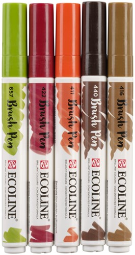Brushpen Talens Ecoline set-herfst assorti blister à 5 stuks ass