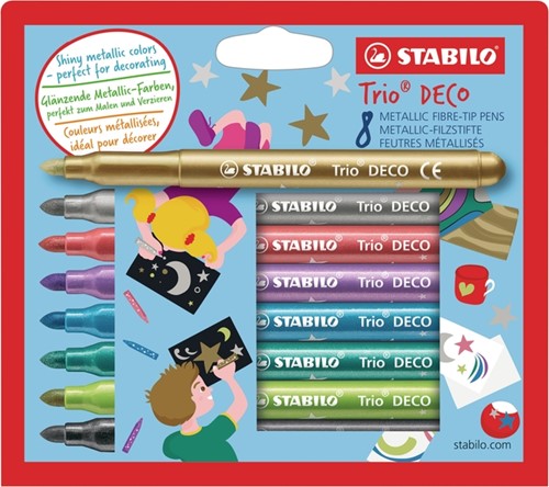 Viltstift STABILO Trio deco metallic etui pk/8