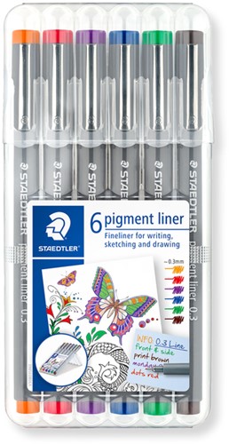 Fineliner Staedtler Pigment 308 0.3mm assorti pk/6