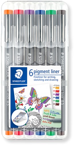 Fineliner Staedtler Pigment 308 0.5mm assorti pk/6