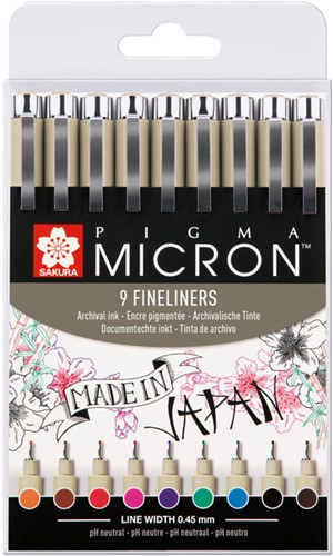 Fineliner Sakura Pigma Micron assorti etui/9