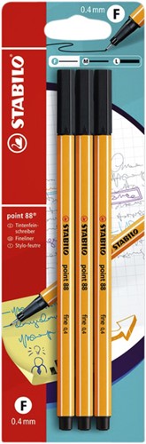 Fineliner STABILO Point 88 zwart pk/3