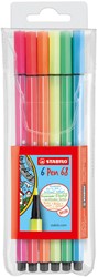 Viltstift STABILO Pen 68 fluor assorti pk/6
