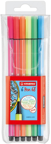 Viltstift STABILO Pen 68 fluor assorti pk/6