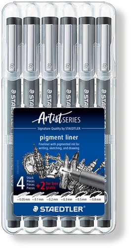 Fineliner Staedtler Pigment 308 set4 +2 gratis zwart