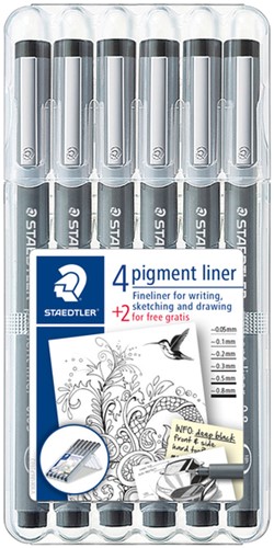 Fineliner Staedtler Pigment 308 set4 +2 gratis zwart