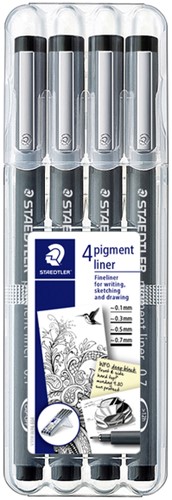Fineliner Staedtler Pigment 308 set/4 zwart 0.1mm t/m 0.7mm