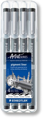 Fineliner Staedtler Pigment 308 set/4 zwart 0.1mm t/m 0.7mm