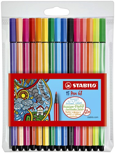 Viltstift STABILO Pen 68 10+5 neon kleuren pk/15