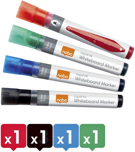 Viltstift Nobo whiteboard Liquid ink drymarker rond assort 3mm pak/4-2