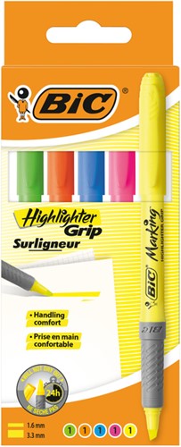 Tekstmarker Bic grip assorti pk/5