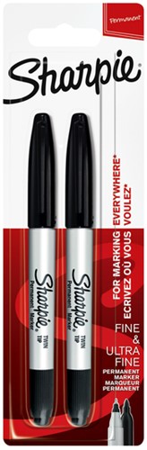 Viltstift Sharpie twin tip rond 0.5mm en 0.9mm zwart pk/2
