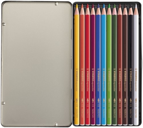 Kleurpotloden STABILO aquacolor 1612 blik/12-3