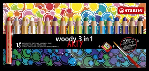 Kleurpotloden STABILO Woody 880/18-1-20 etui/18 met puntenslijper en penseel