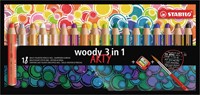 Kleurpotloden STABILO Woody 880/18-1-20 etui/18 met puntenslijper en penseel