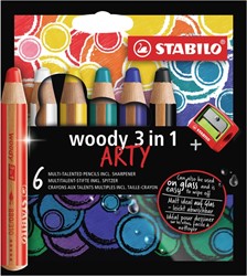 Kleurpotloden STABILO Woody 8806-1-20 etui/6  met puntenslijper