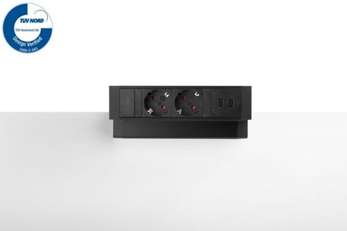 Elektrificatie opbouwunit Filex Power Desk Up 2x230V - 2x USB - zwart