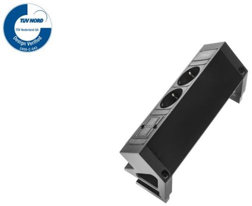 Elektrificatie opbouwunit Filex Power Desk Up 2x230V - 1x keystone - zwart-3