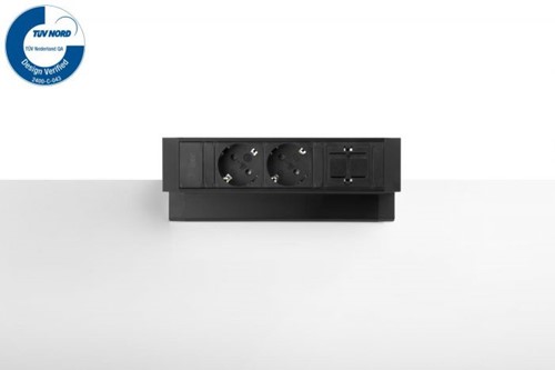 Elektrificatie opbouwunit Filex Power Desk Up 2x230V - 1x keystone - zwart