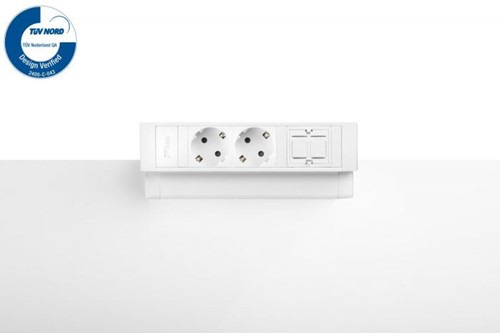 Elektrificatie opbouwunit Filex Power Desk Up 2x230V - 1x keystone - wit
