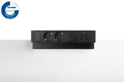 Elektrificatie opbouwunit Filex Power Desk Up 2x230V - 2x USB - 1x keystone - zwart