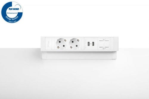 Elektrificatie opbouwunit Filex Power Desk Up 2x230V - 2x USB - 1x keystone - wit