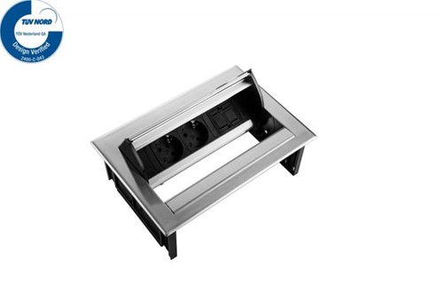 Elektrificatie inbouwunit Filex Power Desk In 2x230V - 1x keystone - Inox RVS