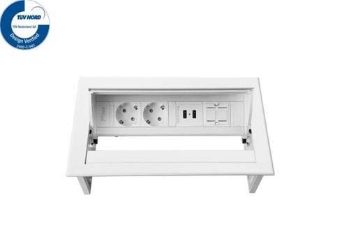 Elektrificatie inbouwunit Filex Power Desk In 2x230V - 2x USB - 1x keystone - wit