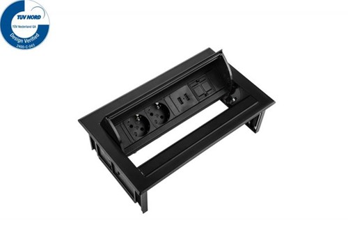 Elektrificatie inbouwunit Filex Power Desk In 2x230V - 2x USB - 1x keystone - zwart