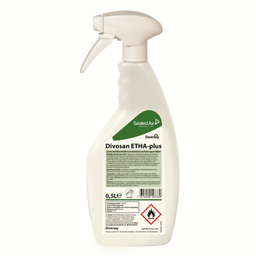 Desinfectiemiddel Divosan Etha Plus, 6x 0,75ml, 2 flesjes met triggers, 4 flesjes met dop (tbv kleine oppervlakken)