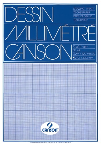 Millimeterblok Canson A3 90gr blauw blok/50vel