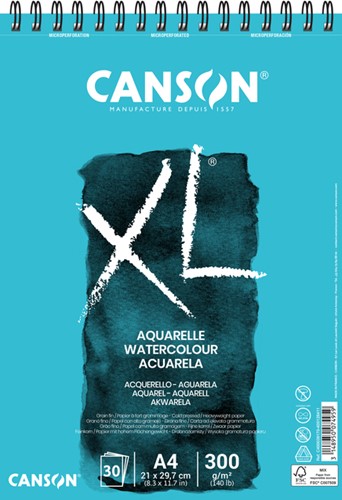 Aquarelblok Canson XL A4 spiraal 300gr 30vel