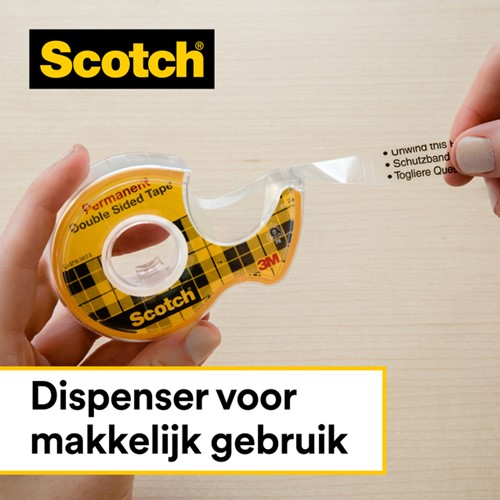 Plakband Scotch 665 12mmx6.3m dubbelzijdig + afroller-2