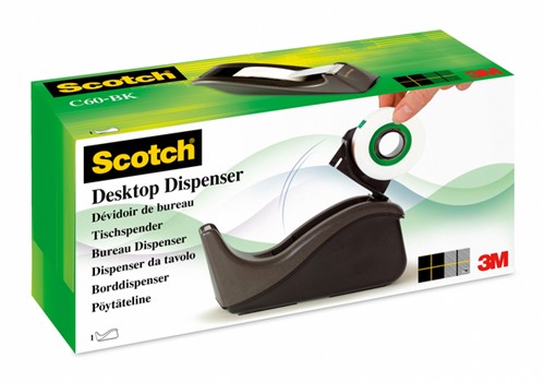 Plakbandhouder Scotch C60 + 1 rol magic tape, 19mmx33m zwart-3