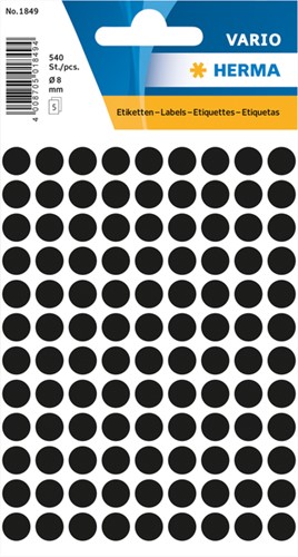 Etiket rond  8mm zwart Herma 1849 ds/540