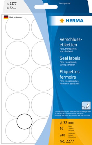 Etiket rond 32mm transparant 2277 ds/240