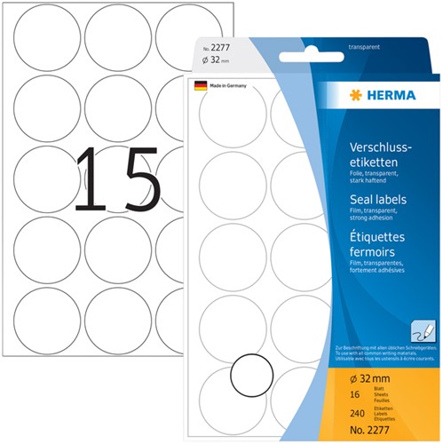 Etiket rond 32mm transparant 2277 ds/240-2