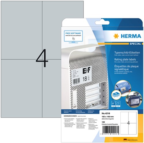 Etiket A4 105x148mm Herma 4216 weerbestendig zilver  ds/100
