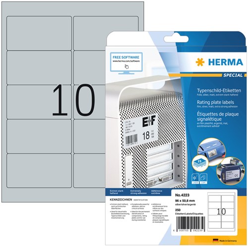 Etiket A4  96x 50,8mm Herma 4223 weerbestendig zilver  ds/250